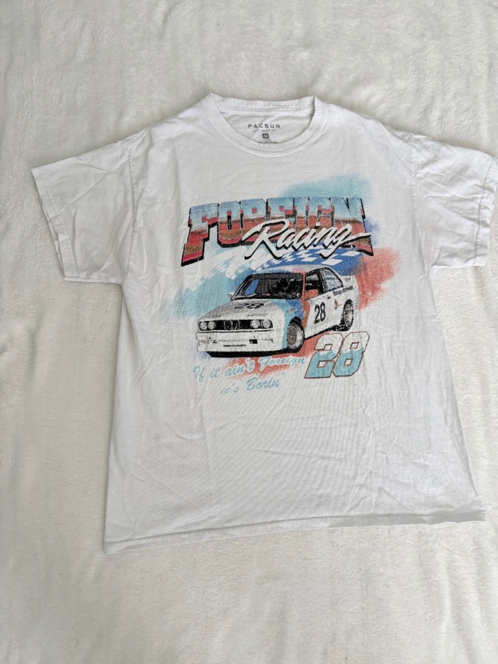 Pacsun Tee Unisex M White Foreign Racing Graphic Tee Short Sleeved